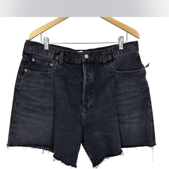 Agolde Black Jean Shorts pleated Distressed Cut-Off Hem - Picture 1 of 5